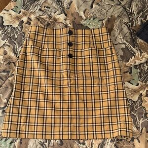 LOFT Tan Plaid Mini Skirt